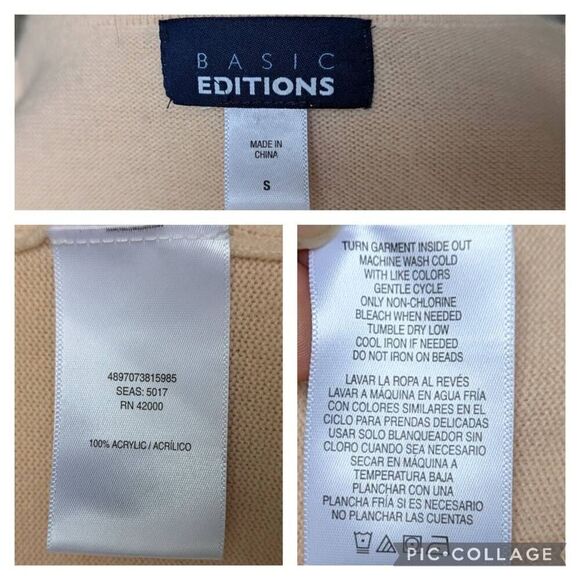 Basic Editions Light Coral Pink Sweater Pullover Embellished Crew Neck Size S - Picture 8 of 9